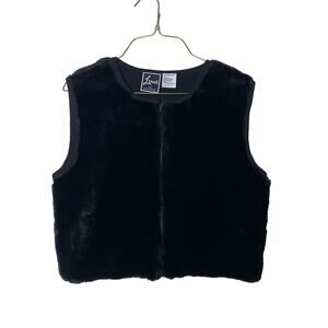 Lennie for Nina Leonard 90s Vintage‎ Black Faux Fur Vest Zip Front Cropped SMALL